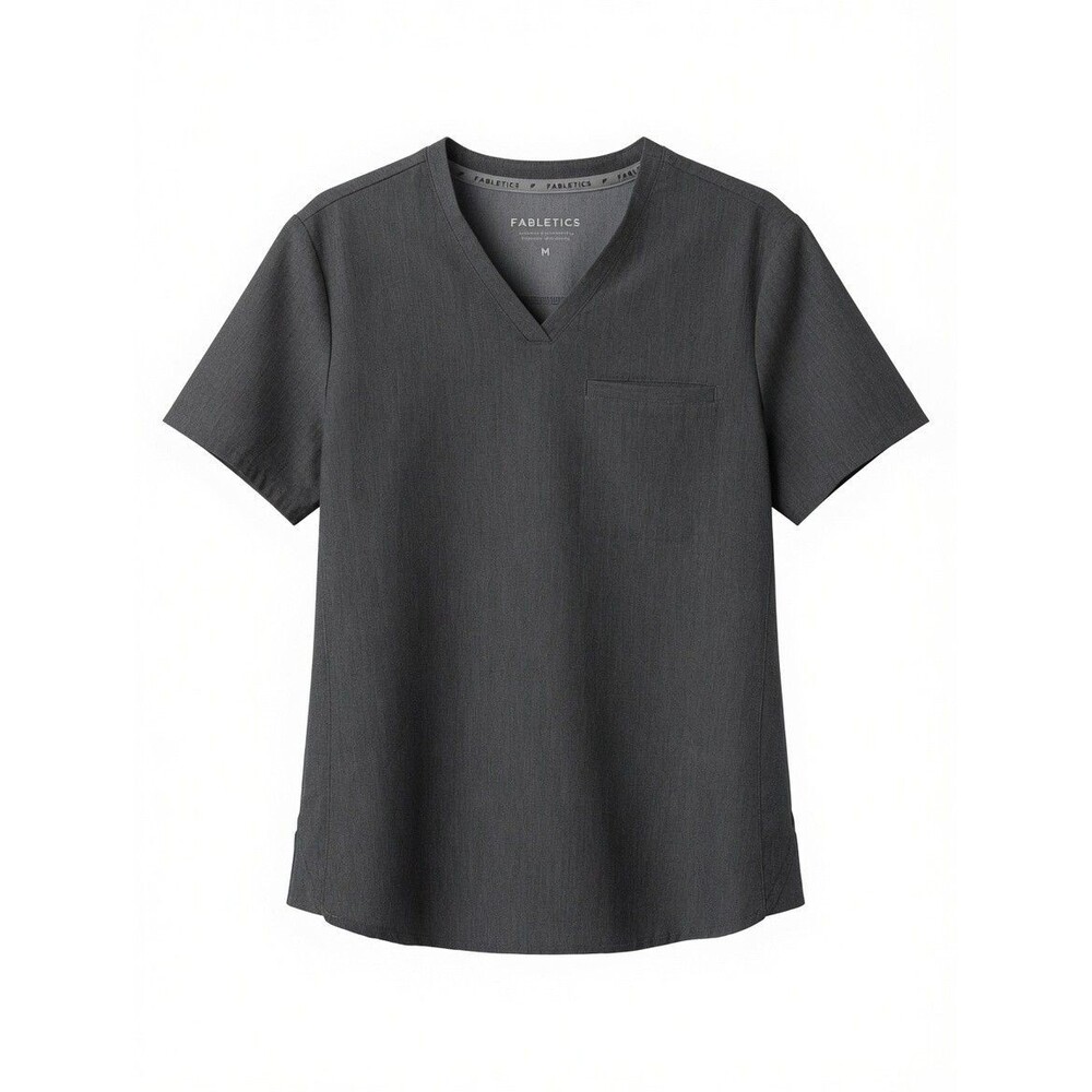 Fabletics Scrub Top Performance Womens Sz M Gray Shirt Medical V-Neck Stretch EU